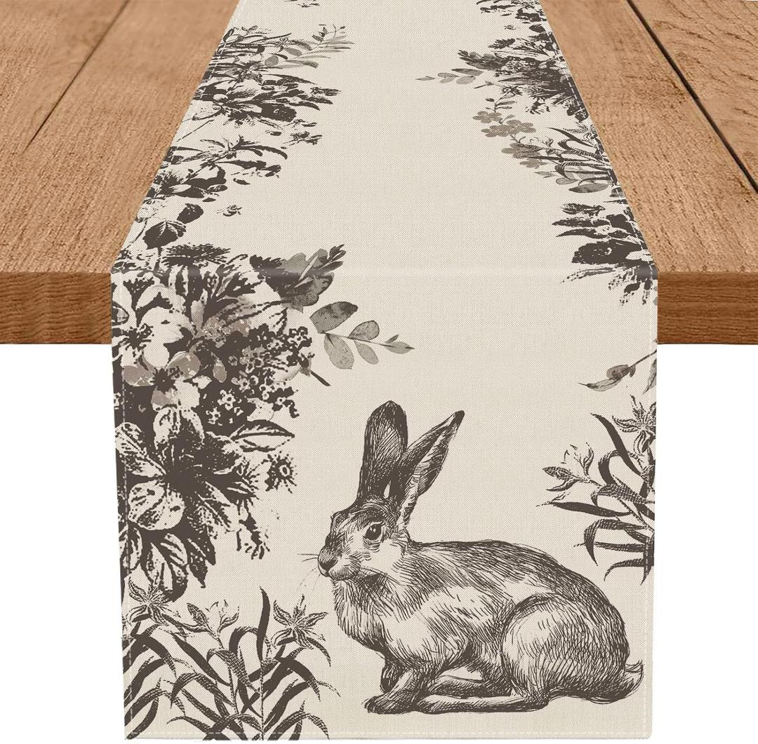 GPGHE Easter Table Runner Ink Floral Bunny Long Table Runners Spring Holiday Kitchen Dining Table Party Farmhouse Decoration 13 x 90 Inch