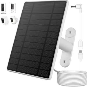 Solar Panel for Ring Camera, 6W Solar Charger for Ring Stick Up Cam Plus/Pro & Spotlight Cam Battery Series, 360 Retractable Bracket,10ft Cable with Ring Barrel Plug to USB-C Adapter,White