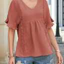 Womens Summer Tops V Neck Ruffle Half Sleeve Blouses Cute Lace Peplum Shirts Casual Boho Babydoll Clothing 2025 (Brown, M)