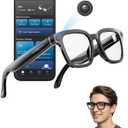 2026 AI Smart Glasses with Camera and Bluetooth, 8MP 32GB 1200P HD Camera Glasses Supports Photo/Video/Audio Recording, Real-Time Translation, Voice Assistant, Object Recognition for Life Work Vlog (Black frame + Blue light lens)