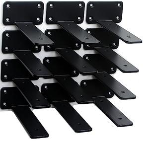 6 Pack - 6 inch Black Hidden L Shelf Bracket (1/5 Inch Thicked) Iron Floating Shelf Brackets Rustic Industrial Metal Brackets for Shelf Support