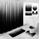 4 Pcs Grey and Black Gradient Shower Curtain Set with Rugs and Toilet Lid Cover, Modern Simple Waterproof Fabric Bathroom Set, Ombre Stripe Gothic Abstract Bathroom Decor Set Accessories