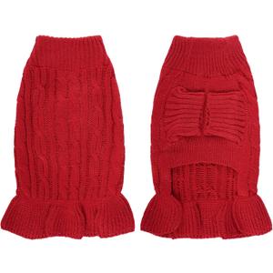 choyaxo Small Dog Sweater Pet Christmas Sweater Dress for Dogs Cat Pet for Winter Christmas Holiday Breathable Ruffle Hem Design (Red, Large)