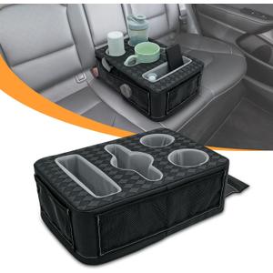 Car Cup Holder, Back Seat Cup Holder for Car, Truck Bed Organizer Boat Couch Bottle Holder Tray Expander Automotive Rear Seat Storage Accessories Pu Leather Fit for Coffee Drink Food (15 X 10X 5.3Inch)