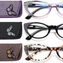 EYEURL 3-Pack Cat Eye Reading Glasses for Women Blue Light Glasses Fashion Computer Readers with Spring Hinge Anti-Glare Readers for Women 0.75 (Purple/Black/Tortoise)