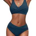 Zilcremo Women's Bikini Sets Twist Front Two Piece Swimsuit Wide Straps Tie Back Bathing Suit, L
