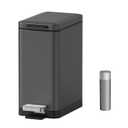 Mbillion Bathroom Trash Can with Lid Slim Stainless Steel Small Bathroom Garbage Can 10 Liter, 2.6 Gallon Soft Close, Step Pedal, Slim Wastebasket for Toilet, Office, Bedroom,Dark Grey