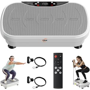 Vibration Plate Exercise Machine, Full Body Shaker Workout Vibration Plate for Lymphatic Drainage Weight Loss, Waver Vibrating Fitness Platform with Resistance Bands, Low Noise Home Fitness for Adults (White)