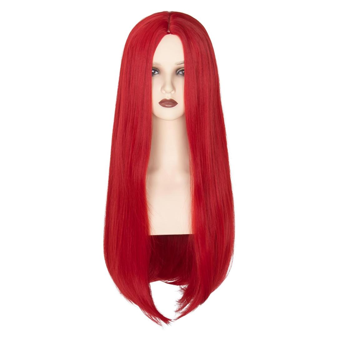 Miss U Hair Red Costume Wig for Women 26 Inch Long Straight Red Hair Middle Part Synthetic Halloween Cosplay Wigs