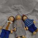 Giant bean 36pcs Wooden Dollhouse Furniture Set 5 Rooms 4 Family Dolls, Wood and Plastic Blue Dollhouse Accessories, Pretend Play Furniture Toys Christmas Birthday Gift for Boys Girls Kids Toddlers 3+