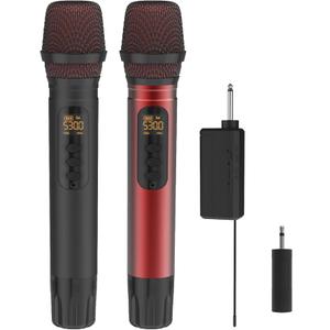 Wireless Microphones, UHF Metal Dual Handheld Cordless Dynamic Mic System with Rechargeable Receiver,1/4 "Output with 1/8" Output,for Karaoke Singing, Wedding, DJ, Party, Speech, Church,240ft