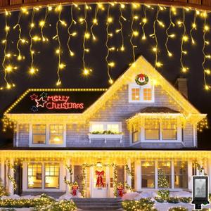 164FT 1620 LED Outdoor Christmas Lights - 360 Ice Drops, 12 Pro Modes with Timer Memory & Brightness, Waterproof Hanging Ice String Light for Holiday Wedding Garden Fence House Decor (Warm White)