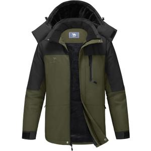 CAMEL CROWN Men's Winter Ski Jacket Mountain Snow Coats Waterproof Detachable Hood Windproof Fleece Rain Jackets (Black, S)