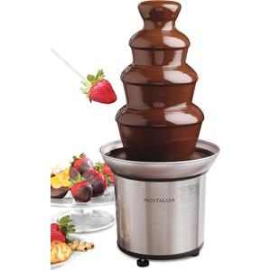 Nostalgia 4 Tier Electric Chocolate Fondue Fountain Machine for Parties - Melts Cheese, Queso, Candy, and Liqueur - Dip Strawberries, Apple Wedges, Vegetables, and More - 32-Ounce - Stainless Steel