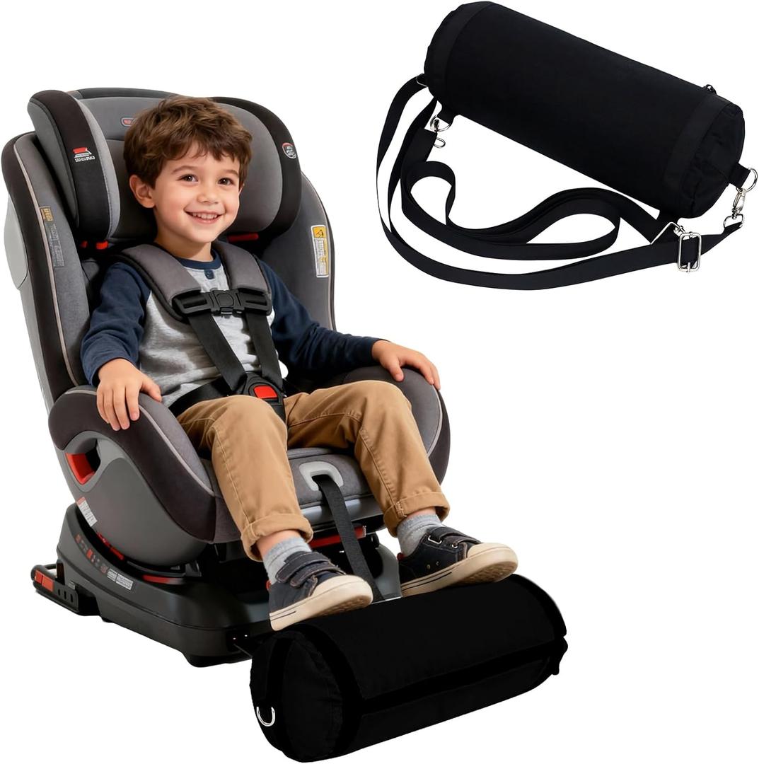 IFOYO Inflatable Car Seat Foot Rest for Kids, Portable Toddler Car Foot Rest with 2 Adjustable Straps, Carseat Accessories Suit for Kids Booster Cars Seat, Machine Washable Cover, Black