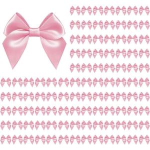 100 PCS Bows for Gift Wrapping, 2.75" Satin Ribbon Bows with Double-Sided Tape, Small Bows for Crafts, Bow Decor, Mini Bows Decorations for Party Baby Shower Birthday Wedding (Pink)