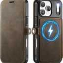 for iPhone 17 Pro Case Wallet Compatible with Magsafe, Slim PU Leather Flip RFID Blocking Card Holder Stand Shockproof Magnetic Women Men Wallet Phone Case Cover for iPhone 17 Pro, Brown