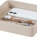 PU Leather Valet Tray Organizer, Small Nightstand Organizer Bedside Desktop Storage for Womens and Men, Perfume Trinket Catchall Vanity Tray for Key Watch Wallet (Beige, Square) (8" x 8" x 1.6")