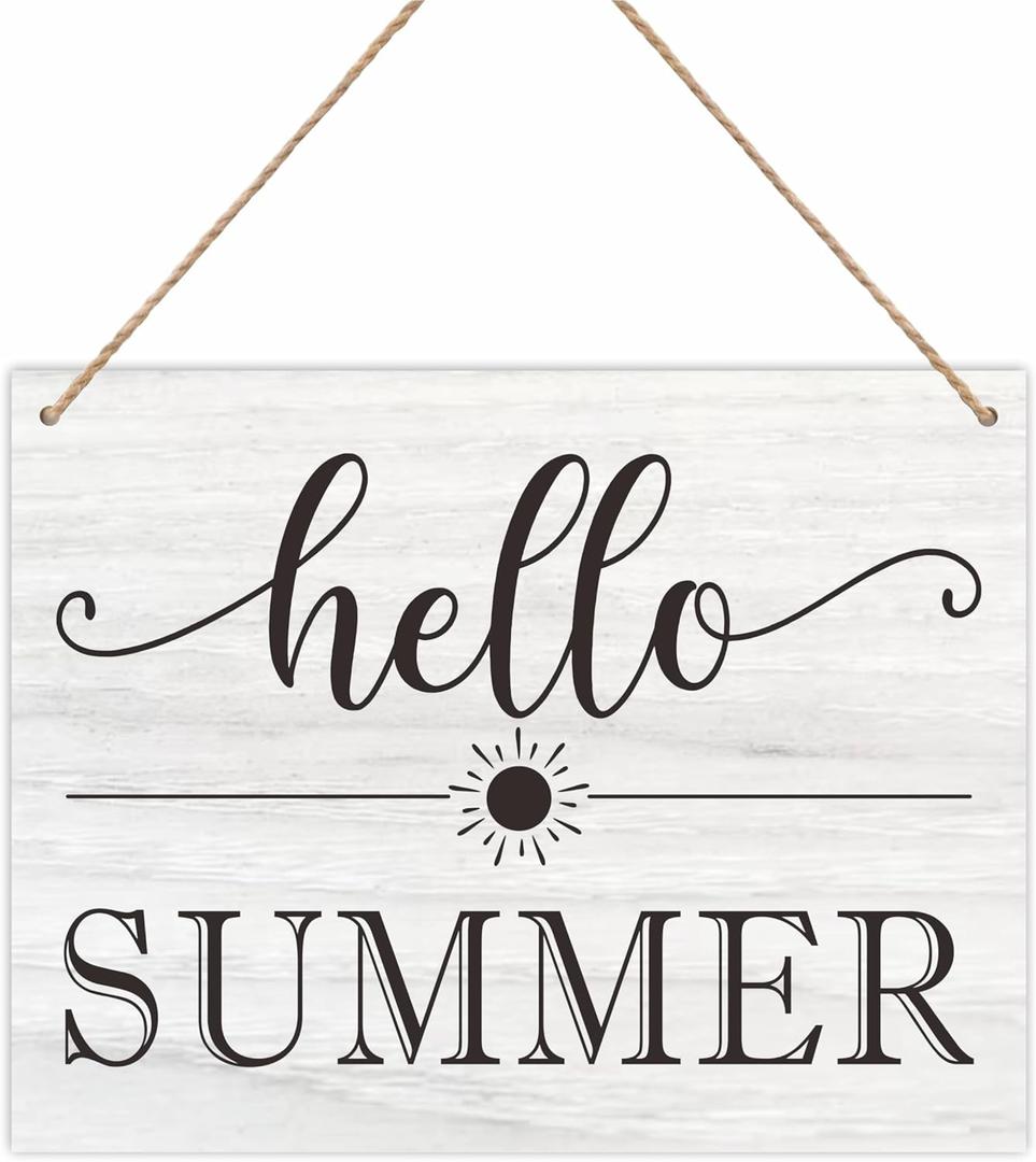 8"X10" Hello Spring Hanging Wooden Plaque - 1 Wood Sign & 1 Sisal Rope, Rustic Retro Welcome Hanger for Front Door Farmhouse, Home & Office Decorations(Light) - E04