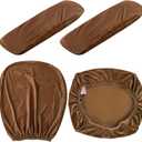 Tallew 4 Pcs Office Chair Covers Set Computer Universal Protective Stretchable Chair Seat Covers Desk Armrest Slipcovers Pads Office Cushion Backrest for Rotating(Brown)