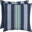 Arden Outdoor Toss Pillow, 2 Pack, 16 x 16, Rain-Proof, Fade Resistant Sapphire Aurora Blue Stripe