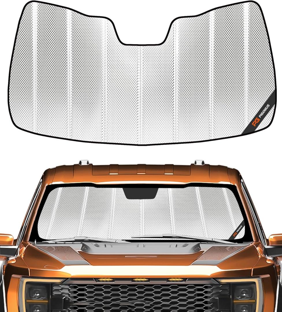 Pigenius Windshield Sun Shade for Ford F150 2021-2025. Reflective Aluminum Film Front Window Sunshade B