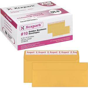 Xxcxpark 250 PCS #10 Golden Self Seal Kraft Security Envelopes - 4-1/8 x 9-1/2 Inches, Windowless, Invisible, Super Strong Quick Seal, Security Tint Pattern