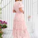 Caracilia Womens 2026 Spring Wedding Guest Maxi Dress Summer Boho Floral Short Sleeve V Neck Beach Vacation Tea Party Dresses (Pink, L)