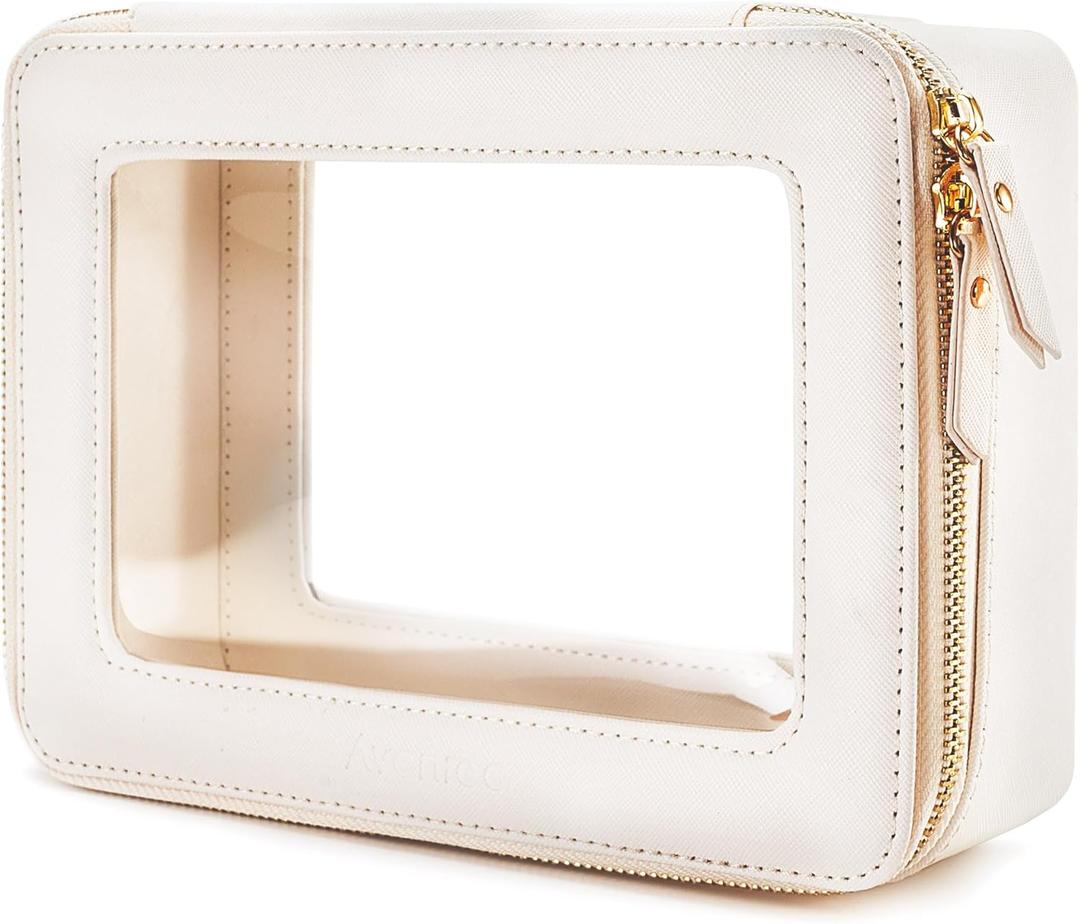 Aveniee Clear Makeup Bag Organizer, Travel Toiletry Bag Cosmetic Case for Women, Portable Make Up Skincare Pouch Car Organizer Bag with Zippers for Essentials,White