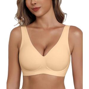 Avidlove Wireless Bras for Women Seamless Jelly Full Coverage Bralette (Beige, L)