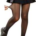 VINICUNCA Girls Fake Translucent Tights, School Uniform Leggings Under Dress Dance Stockings for Kids (Black)