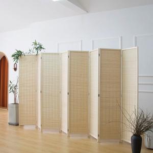 Furnnylane 8 Panel Bamboo Room Divider - 5.6 ft Tall Folding Privacy Screen, Natural Beige Freestanding Partition Wall (67" x 122.8", 8-Panel)