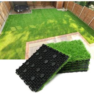 PROGOAL Artificial Grass Turf Tile Fake Grass Flooring Mat Interlocking Self-draining 12''x12'', 1.7'' Height (1.38in Grass) (B-Green-6)