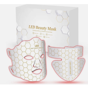 Yahi Red Light Photon Facial & Neck Mask with Remote Control, 7 Custom Modes with Infrared, Portable & Rechargeable with Timer for Home Use, 175 HighDensity Light Beads, White