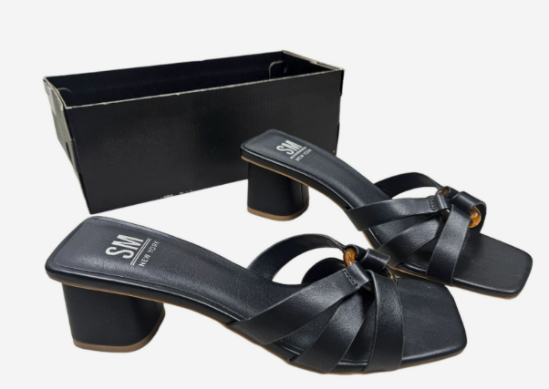 SM New York NIB Strappy Black Brown Heeled Sandals Open Toe Block Heel Womens

 8.5