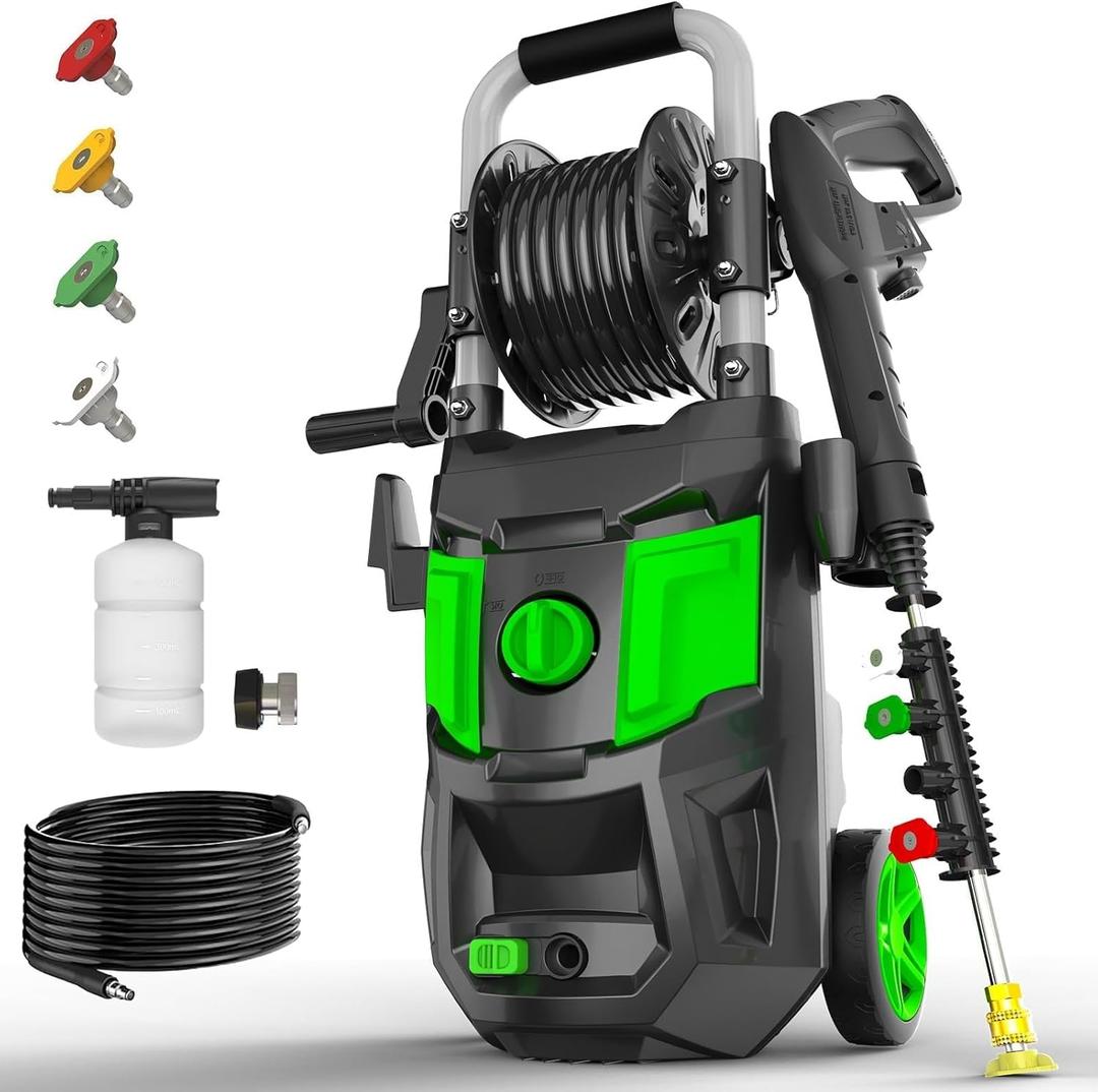 Electric Pressure Washer - 5000PSI Max, 3.6 GPM, 20FT Hose, 35FT Power Cord, 4 Nozzles, Foam Cannon High Power Washers for Car, Patio, Driveway, Garden, Outdoor Surface Cleaning, Green