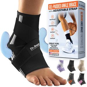 DR. BRACE ELITE Ankle Brace With Strap (Black-White, Large)