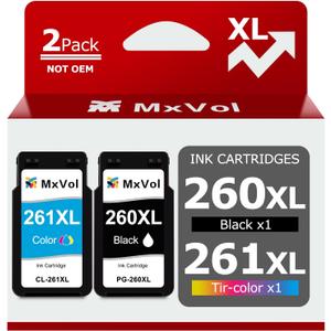 260XL 261XL Replacement for Canon Ink 260 and 261 Ink Cartridges PG-260 XL CL-261 XL for Canon Pixma TS6420a TS6420 TS6400 TR7020a TR7020 TR7000 TS5300 TS5320 Printer Ink Cartridge (1 Black,1 Color)