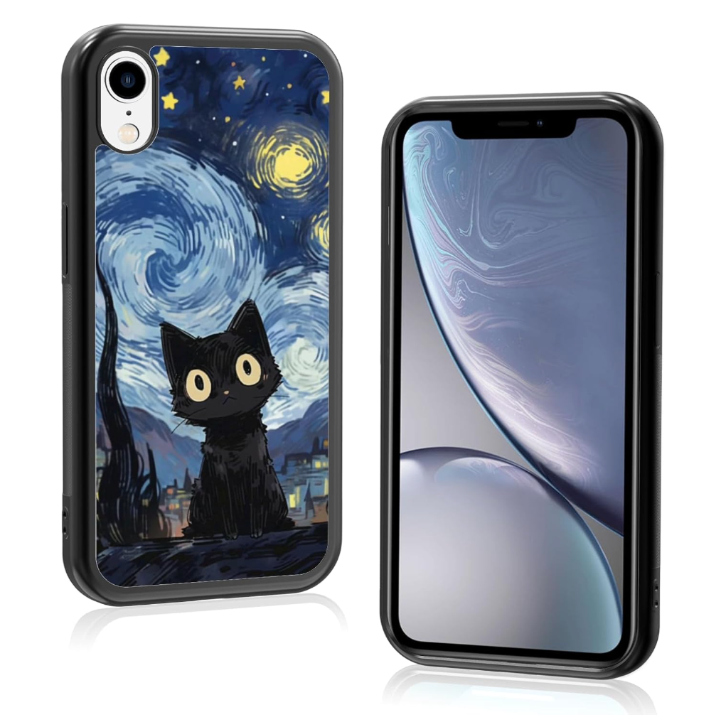 Onemiliayears Cute Starnight Cat Phone Case, Van Gogh Cute Cat Pattern iPhone Xs Max Case, Non-Slip Design and Shock Absorption, Phone Case for Teen Girls, Boys, Women and Men(iPhone - Xs Max)
