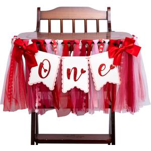 Valentine's Day First Birthday High Chair Banner - Sweetheart One High Chair Banner, Happy Valentine's Day Theme 1st Birthday Party Decorations, Sweet One Anniversary Background Decorations Garland (Red)