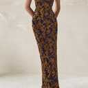 BTFBM Women Spring Dresses 2025 Elegant Wedding Guest Dresses Bodycon Tube Maxi Dress Split Floral Cocktail Dress (L)