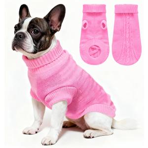 COJBPET Knitted Dog Sweater for Small Dogs, Pullover Turtleneck Pet Sweaters, Winter Dog Clothes, Warm Soft Winter Holiday Cat Sweater, Pink, S