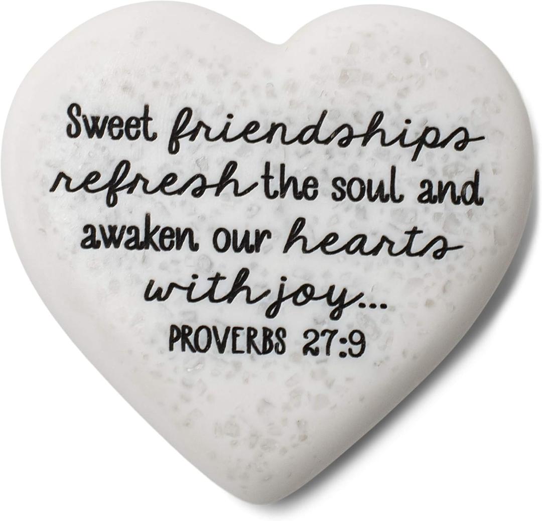 Friendships Are Sweet Scripture Heart 2.25 x 2.25 Cast Stone Plaque