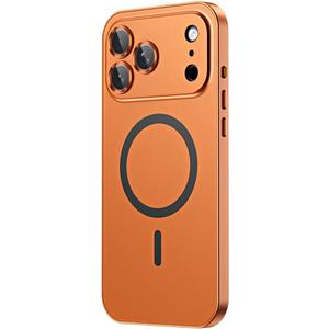 for iPhone Case,Compatible with MagSafe,Magnetic Luxury 2 in 1 Aluminum Metal Frame PC Backboard,Slim Fit Military Grade Drop Protection Shockproof Phone Case (Orange,iPhone 17 Pro Max)