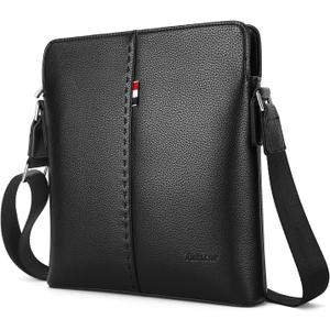 YumSur Mens Shoulder Bag, Leather Messenger Handbag Crossbody Bag for Men Purse iPad Bag for Business Office Work School with Adjustable Strap Black