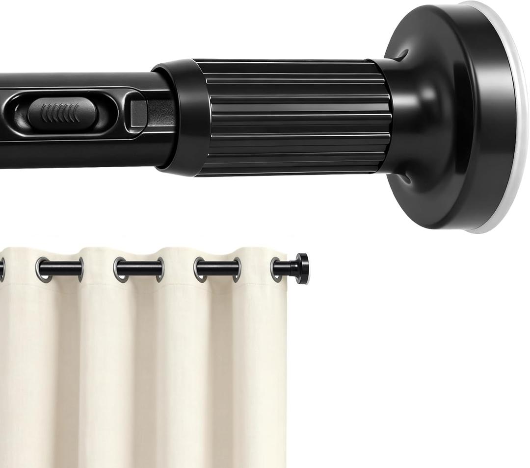 Extra Long Tension Curtain Rod 39-157 In (3.3-13Ft), Black One-Click Telescopic Rod No Drilling, Heavy Duty Outdoor Curtain Rods for Patio Windows, Adjustable Shower Curtain Rod for Bathroom