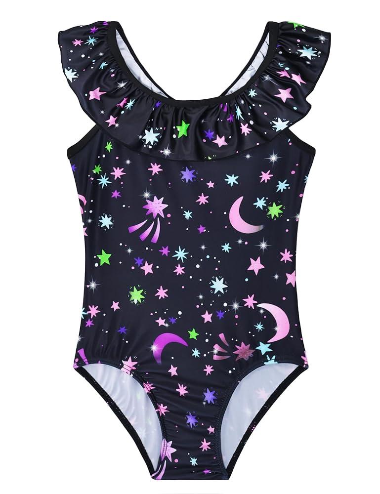 Bathing Suits for Girls Size 120 Black Stars Swimwear Shoulder Ruffle Swimsuits