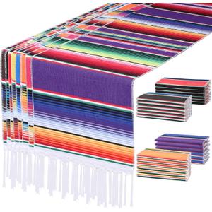 24 Pack Mexican Table Runner 14 x 84 Inch Mexican Serape Table Runner Mexican Table Blanket Colorful Striped Table Runner Mexican Party Decor for Cinco De Mayo Fiesta Wedding Party (Multi Colors)
