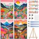 4 Pack Paint by Numbers Kits for Adults Beginners Framed Canvas, Adult Paint by Number Kit with Easel, Natural Abstract Landscapes Painting by Numbers for Beginners, Arts and Crafts for Decor 8x12inch