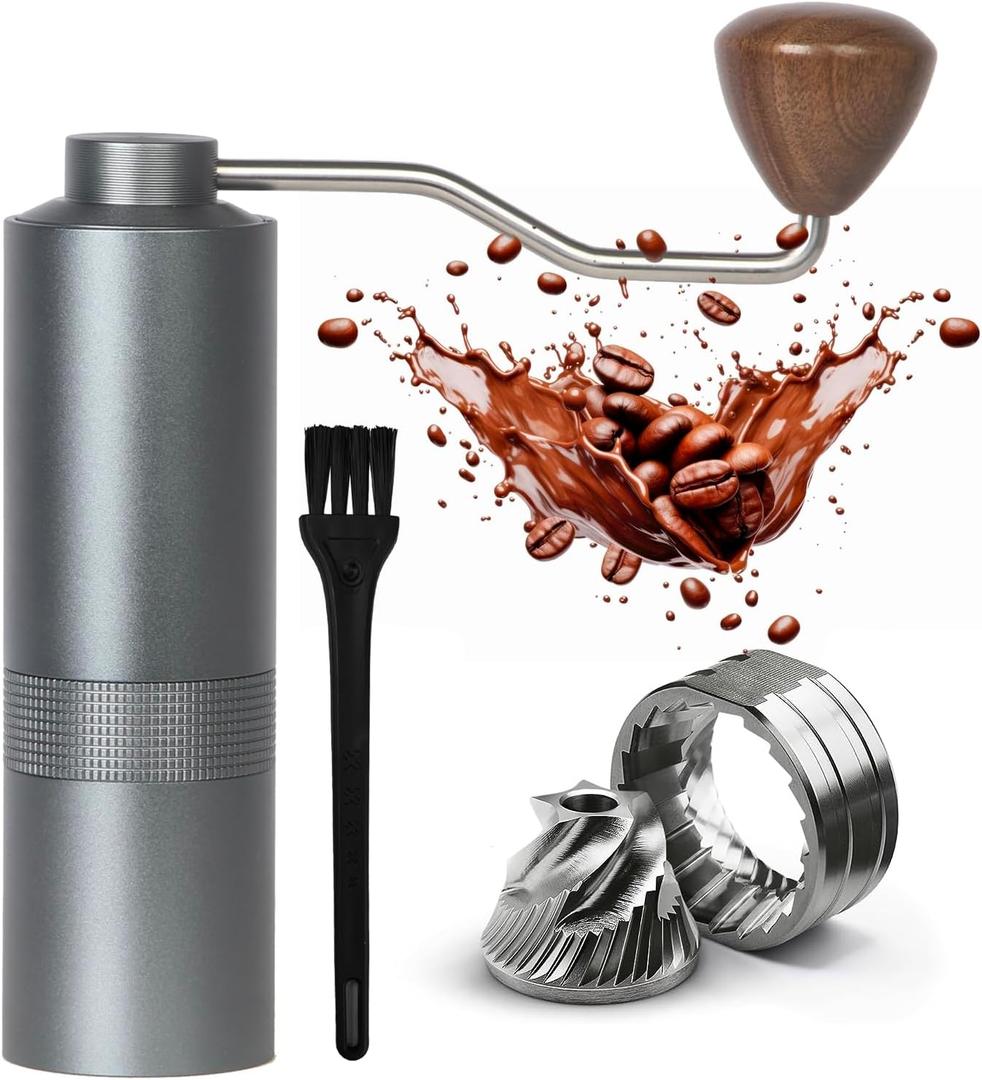 Manual Coffee Grinder - Precision CNC Stainless Steel Burr Grinder with Adjustable Settings, Grey Blue, Double Bearings for Smooth Grinding - Ideal for Home, Office, and Camping Espresso Enthusiasts Manual Coffee Grinder - Precision CNC Stainless Steel Burr Grinder with Adjustable Settings, Grey Blue, Double Bearings for Smooth Grinding - Ideal for Home, Office, and Camping Espresso Enthusiasts